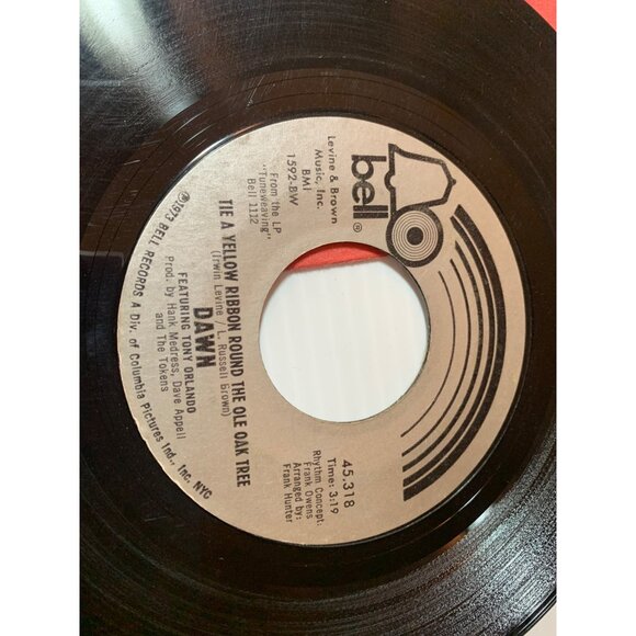 Dawn 45 RPM Vinyl Record "Tie A Yellow Ribbon Round The Ole Oak Tree" & "I Cant - Picture 2 of 5
